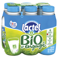Lactel Bio et Engagé Demi-écrémé Bouteille 6X50cL