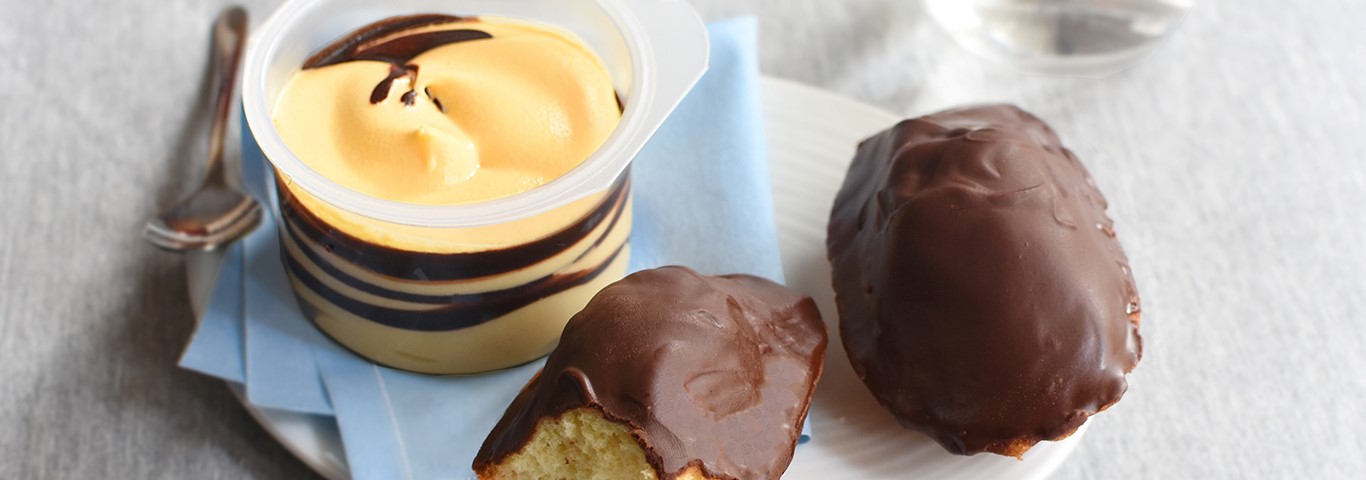 Recette de Madeleines en coque de chocolat et son dessert de Mousse Orange La Laitière
