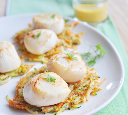 Recette de Noix de Saint-Jacques sur paillasson de légumes