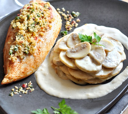 Recette de Filet de poulet croustillant et champignons à la crème Bridélice 