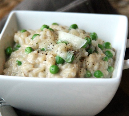 Recette de Risotto de petits pois et de champignons au Beaumont de Savoie