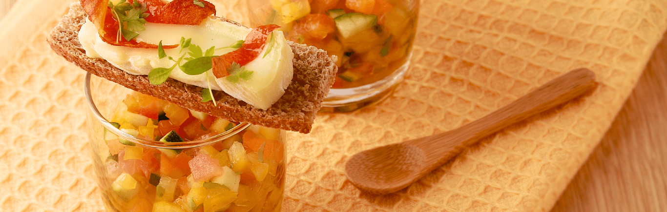 Recette de Mouillettes de Brique de Brebis Lou Pérac et Tartare de Légumes d'été