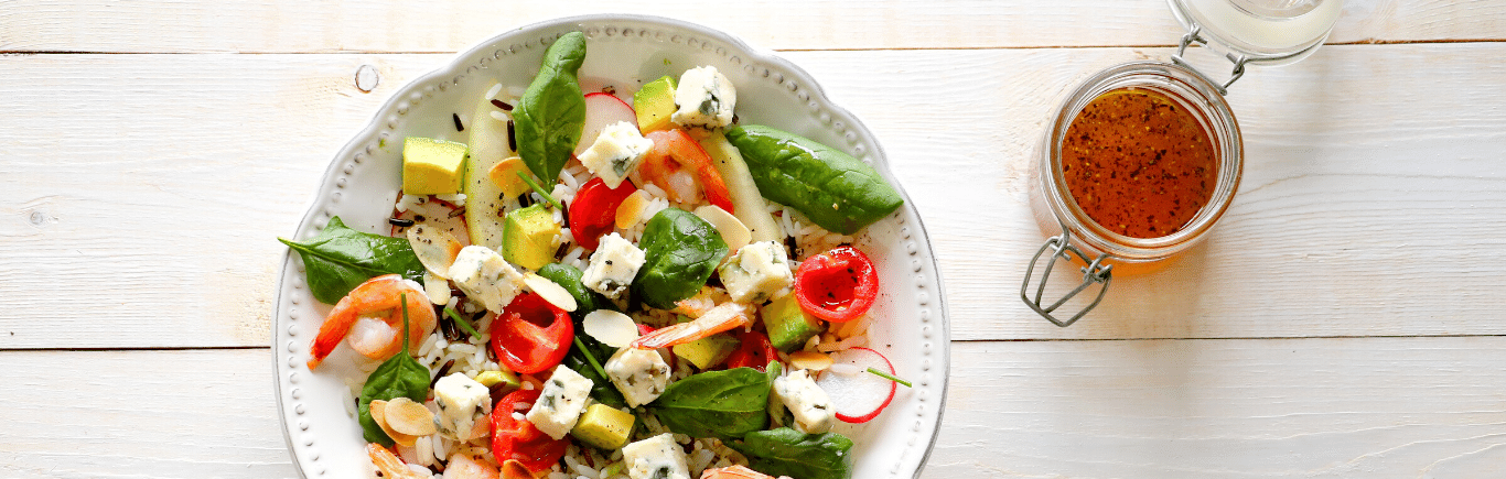 Recette de Salade de riz sauvage au melon, crevettes et Roquefort Société Bio