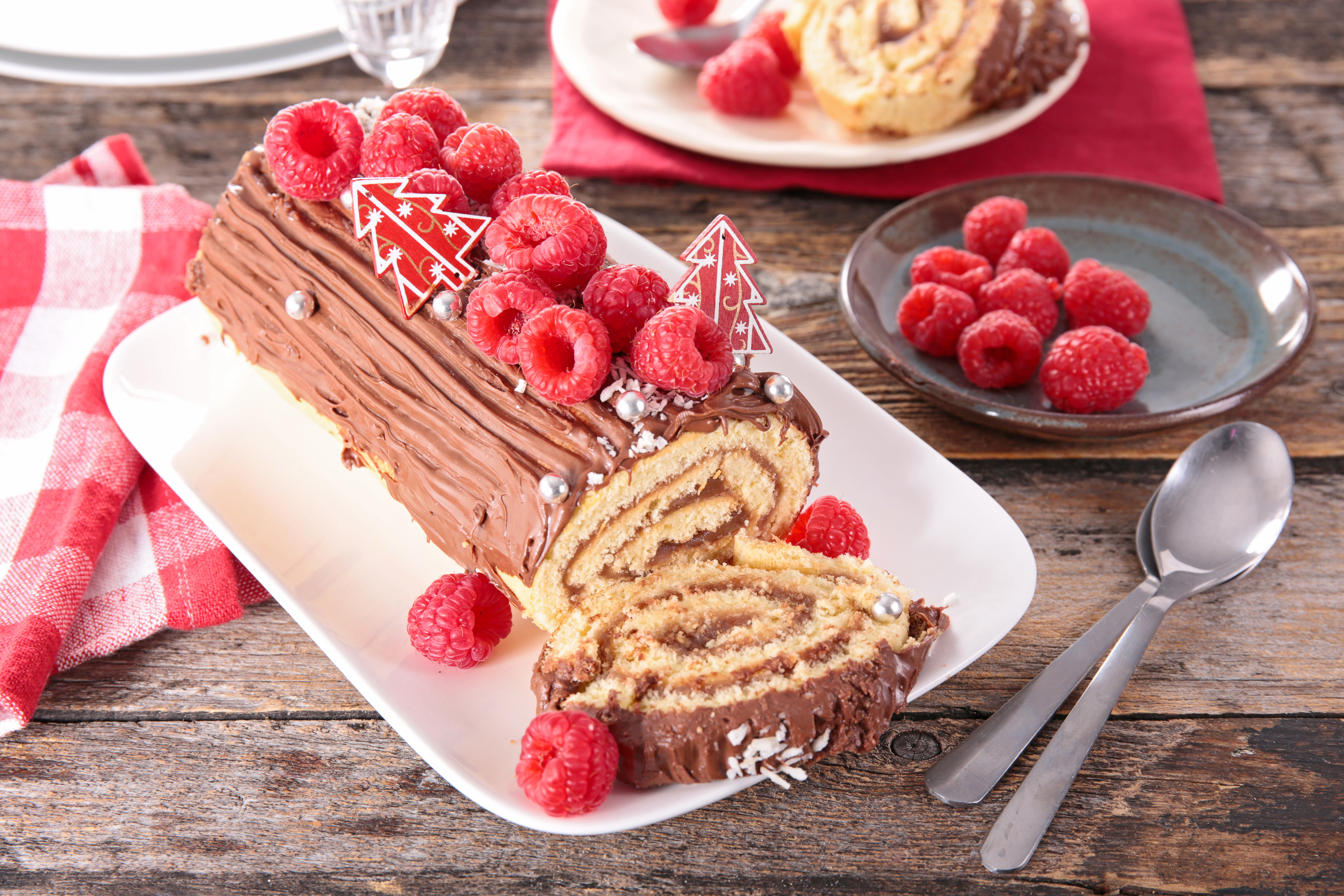 Bûche de Noël à la framboise Galbani | Recette Bûche de Noël à la ...