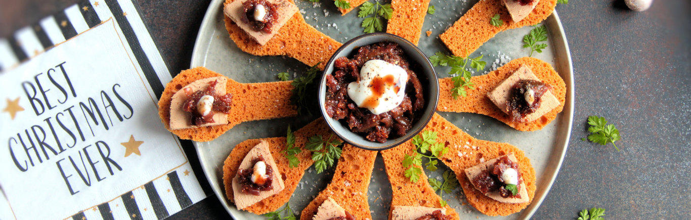 Recette de Bouchées au foie gras & chutney de figues Bridélice à la crème balsamique