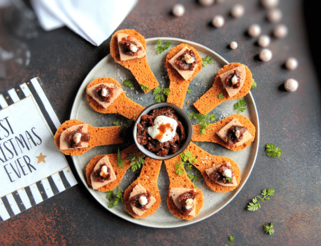 Recette de Bouchées au foie gras & chutney de figues Bridélice à la crème balsamique