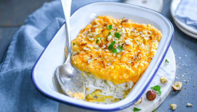 Recette de Brandade de Cabillaud à la Patate Douce, Chapelure de Noisettes