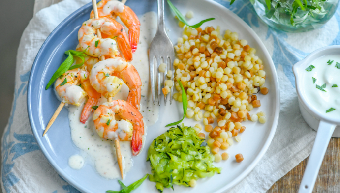 Recette de Brochettes de Crevettes à la Crème d'estragon