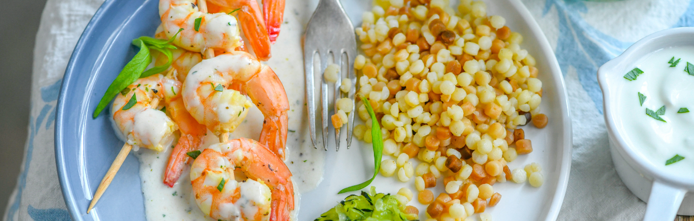 Recette de Brochettes de Crevettes à la Crème d'estragon