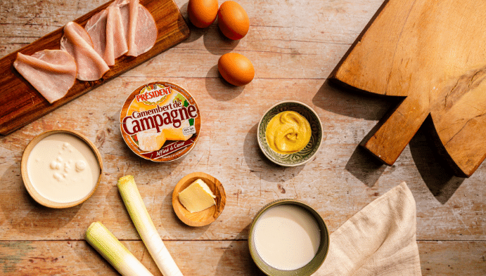Recette de Flan au poireau, camembert de campagne et bacon