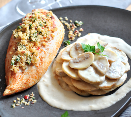 Recette de Filet de poulet croustillant et champignons à la crème Bridélice