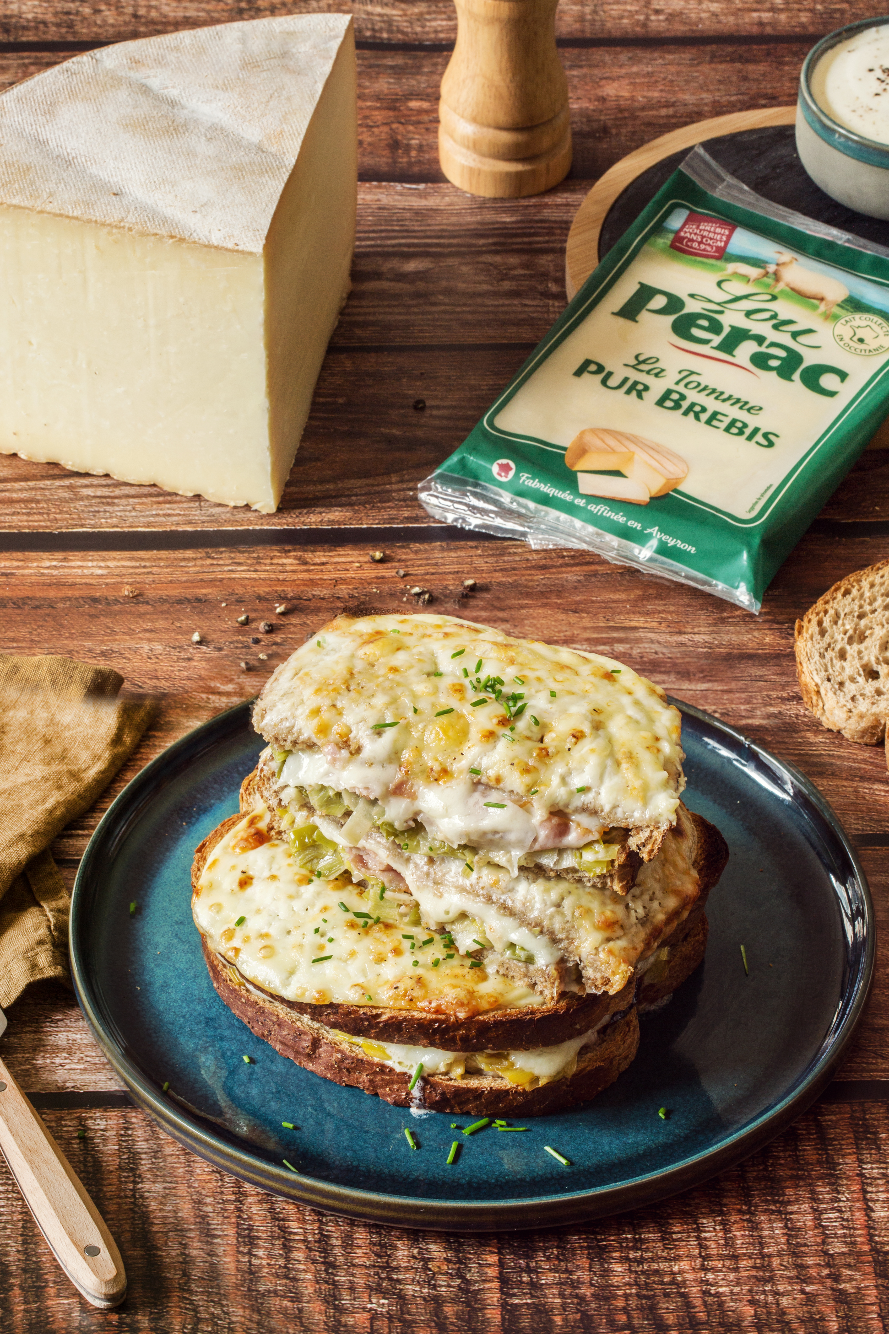 Recette de Croque-monsieur à la fondue de poireau et  tomme de brebis Lou Pérac