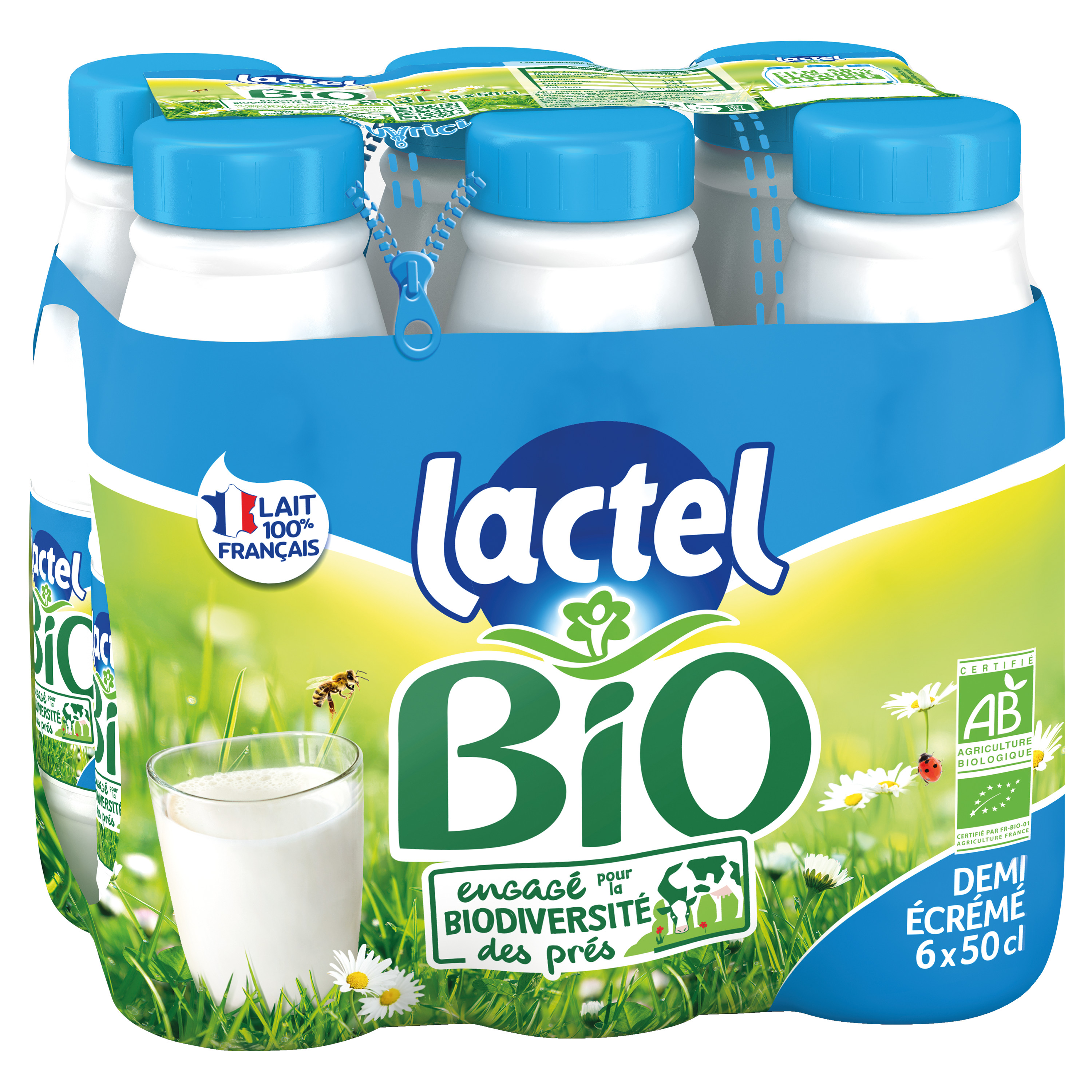 Lactel bio demi écrémé pack de 6 x 50cl