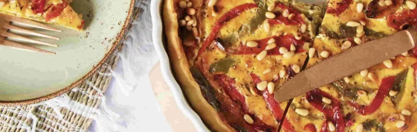 Recette de Tarte aux trois poivrons confits et pignons de pin