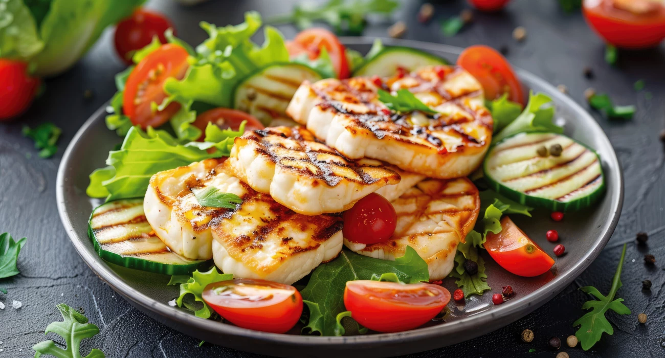 Recette de Halloumi grillé accompagné de légumes grillés et salade croquante