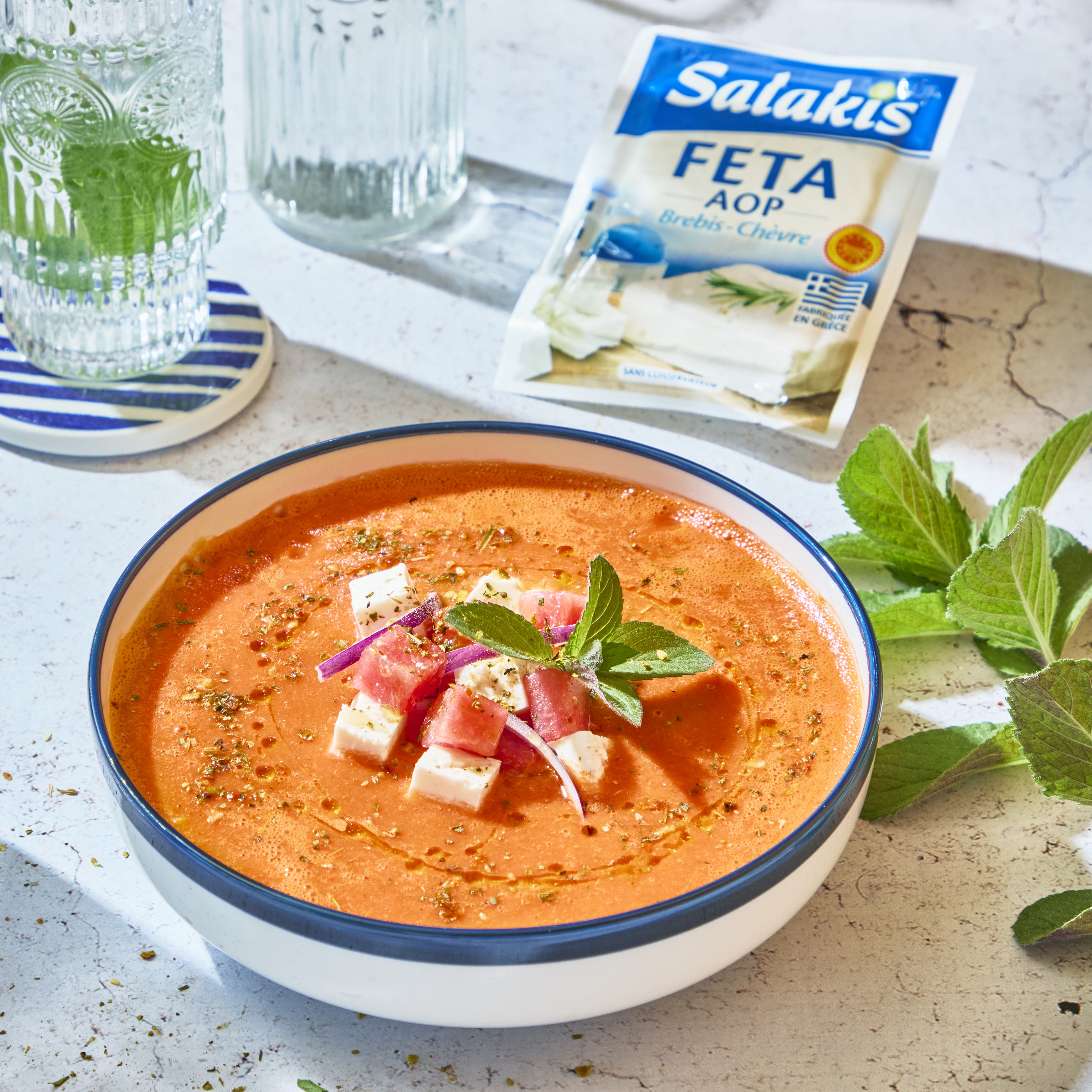 Recette de Gaspacho à la pastèque et feta Salakis