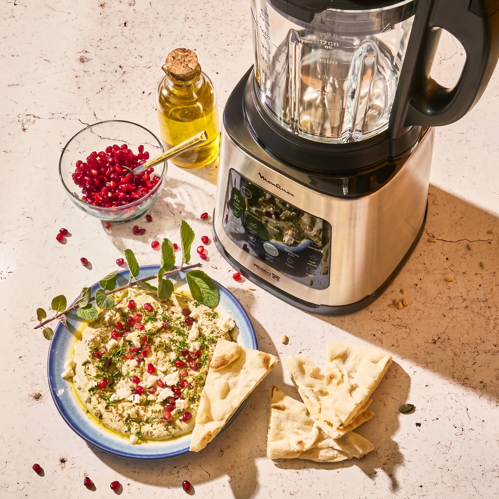 Recette de Babaganoush à la feta Salakis, zaatar et grenade