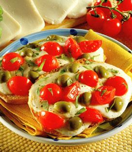 Recette de Bruschetta Primavera aux olives vertes et mozzarella