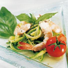 Recette de Courgettes aux crevettes et basilic