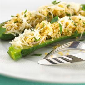 Recette de Courgettes farcies au pil-pil de blé et beaufort