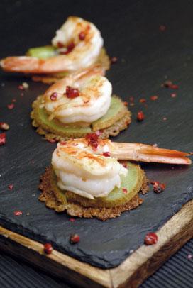 Recette de Gambas sautées au kiwi, galette de blé noir