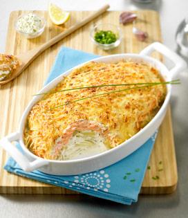 Recette de Gratiné de pomme de terre au saumon fumé