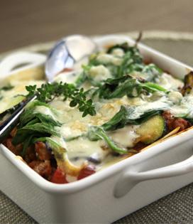 Recette de Lasagnes de veau aux légumes confits et sauce Roquefort Société