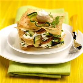 Recette de Mille-feuille aux courgettes & champignons à la crème fraîche