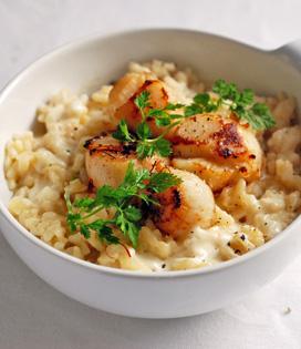 Recette Noix de Saint-Jacques poêlées, risotto de fenouil à l