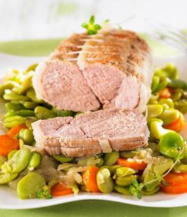 Recette de Rôti de veau et sa compotée de fèves