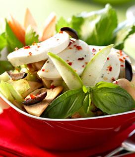 Recette de Salade de champignons, mozzarella et vinaigrette de tapenade