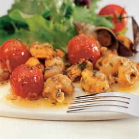 Recette de Salade tiède de tomates et coquillages