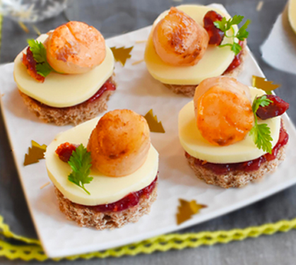 Recette de Canapés pétoncles et airelles