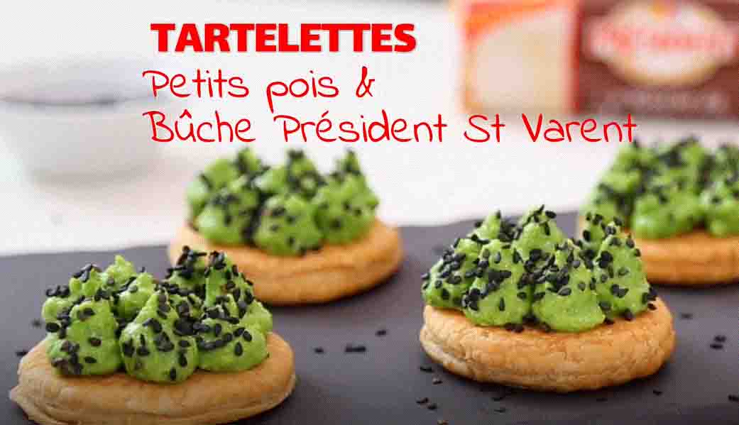 Recette de Mini tartes, crème de petits pois au chèvre et sésame noir