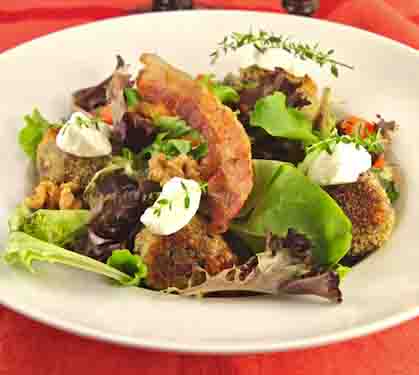 Recette de Boudin noir pané sur lit de mesclun aux noix