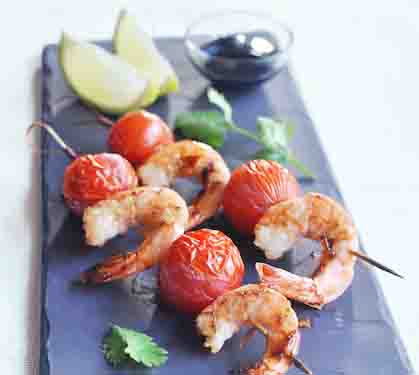 Recette de Brochettes de crevettes et caramel de soja