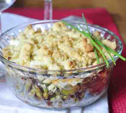 Recette de Crumble de chèvre et pois variés