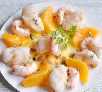 Recette de Fricassée de lotte et langoustines à l'orange