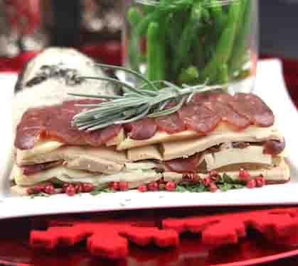 Recette de Millefeuille de magret de canard, foie gras et fromage de brebis