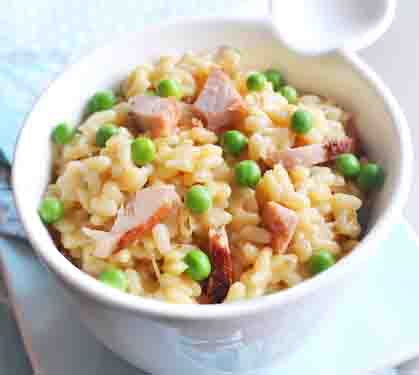 Recette de Risotto au poulet fumé et basilic