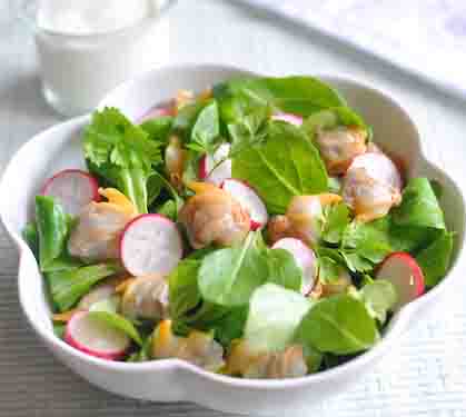 Recette de Salade de coques aux radis roses et aux herbes vertes