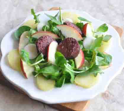 Recette de Salade tiède de boudins noirs aux deux pommes