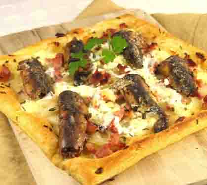 Recette de Tarte fine aux lardons et sardines