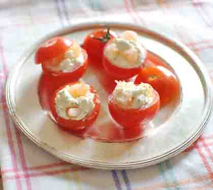 Recette de Tomates cerises farcies crevette et Rondelé