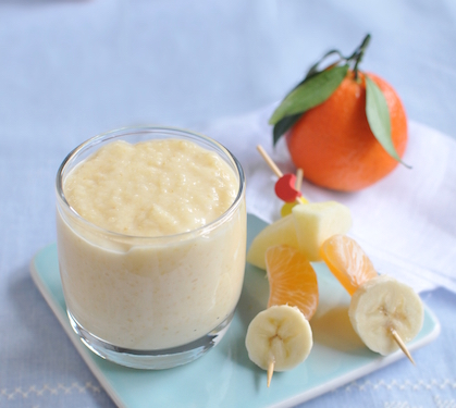 Recette de Semoule au lait vanille La Laitière et ses brochettes de fruits