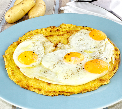 Recette de Oeufs au plat sur galette de pommes de terre