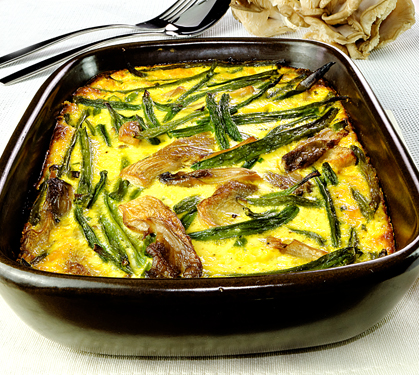 Recette de Gratin de haricots verts aux pleurotes parfumé au safran