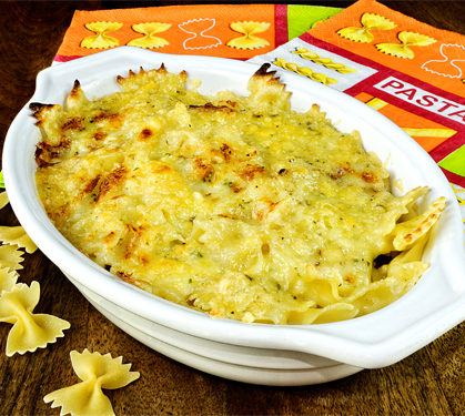 Recette de Gratin de farfalles aux 2 fromages