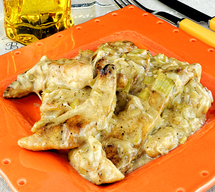 Recette de Aiguillettes de poulet à la crème de poireaux