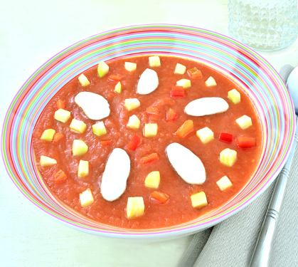 Recette de Gaspacho de tomates au bocal basilic Salakis
